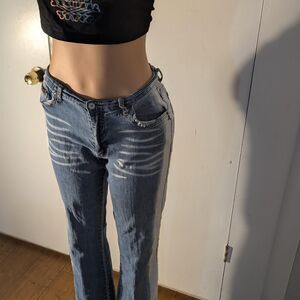 Too Hot Vintage 2000s Claw Mark Bleach Striped Jeans Size 11/12.